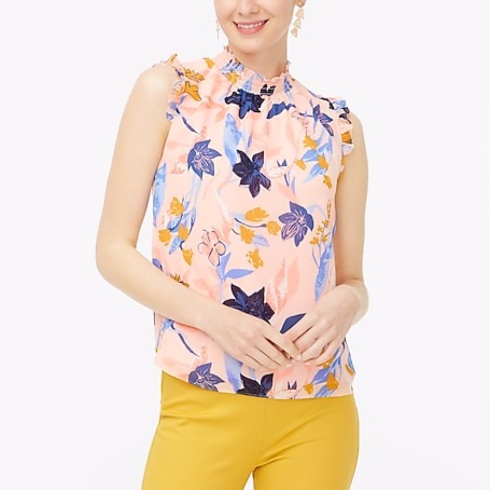 NWT J. Crew Floral Ruffle Mockneck Tank Top (US 6)